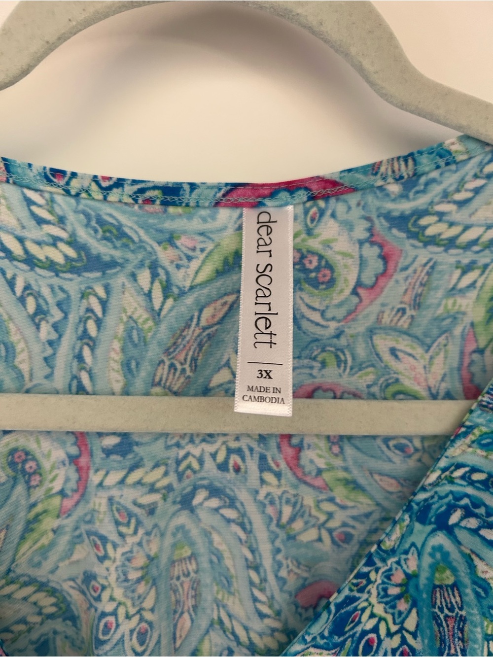 Scarlett Blue Paisley V-Neck Blouse with Pink & Green Accents - Picture 2 of 2